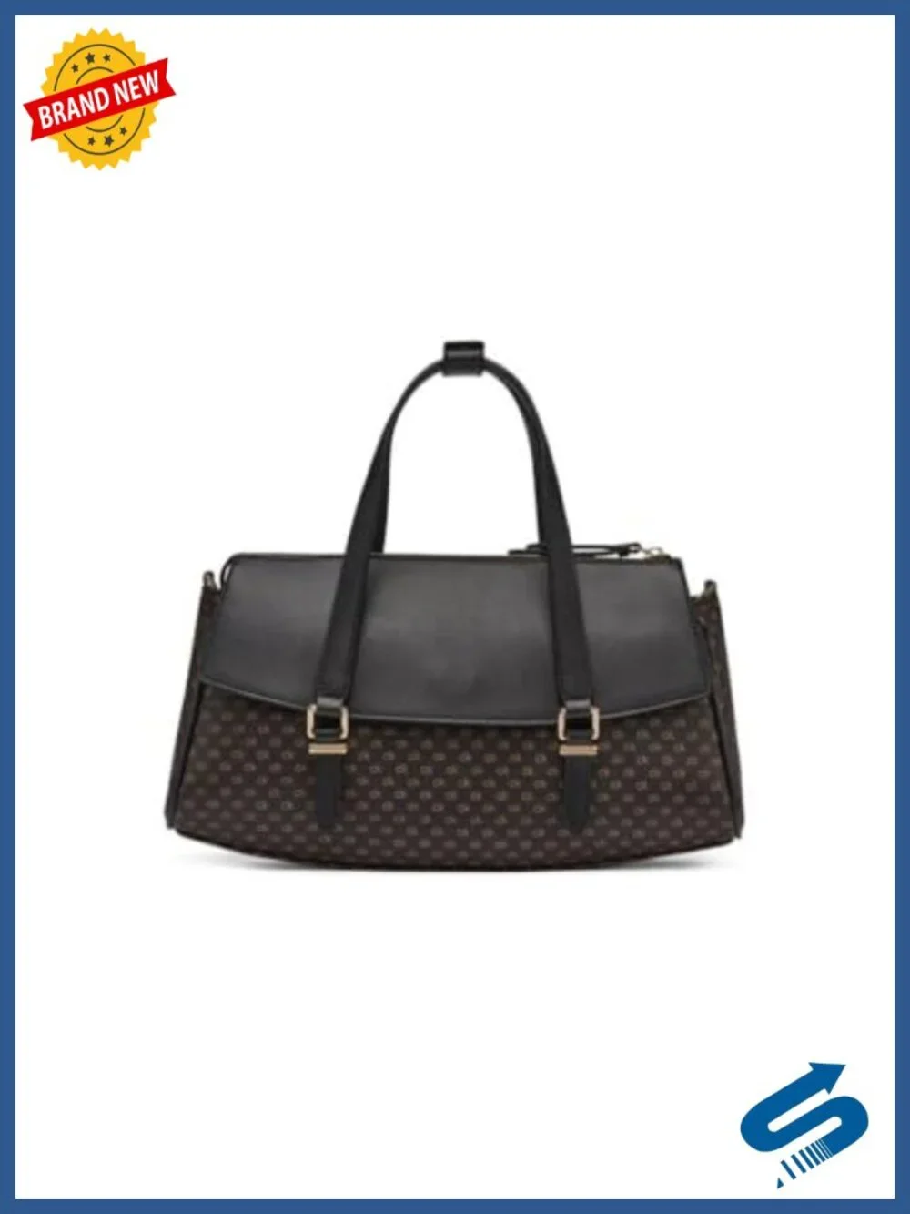 Organizational Satchel with Monogram PVC, Crossbody Strap, 3 Sections, Zip